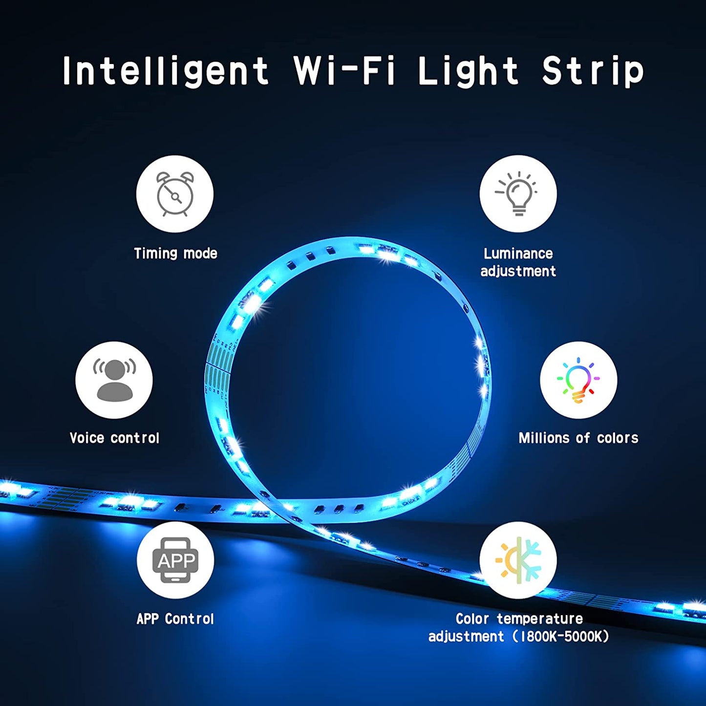 BASON LIGHTING 6Pcs RGBCW Wi-Fi Smart Led Light Strip, LED under Cabinet Light Kit with Alexa,Google Home,App and Remote Control Dimmable for Kitchen Cabinet,Counter,Shelf,Showcase, Supper Bright