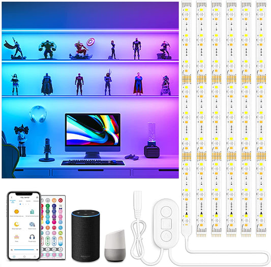 BASON LIGHTING 6Pcs RGBCW Wi-Fi Smart Led Light Strip, LED under Cabinet Light Kit with Alexa,Google Home,App and Remote Control Dimmable for Kitchen Cabinet,Counter,Shelf,Showcase, Supper Bright