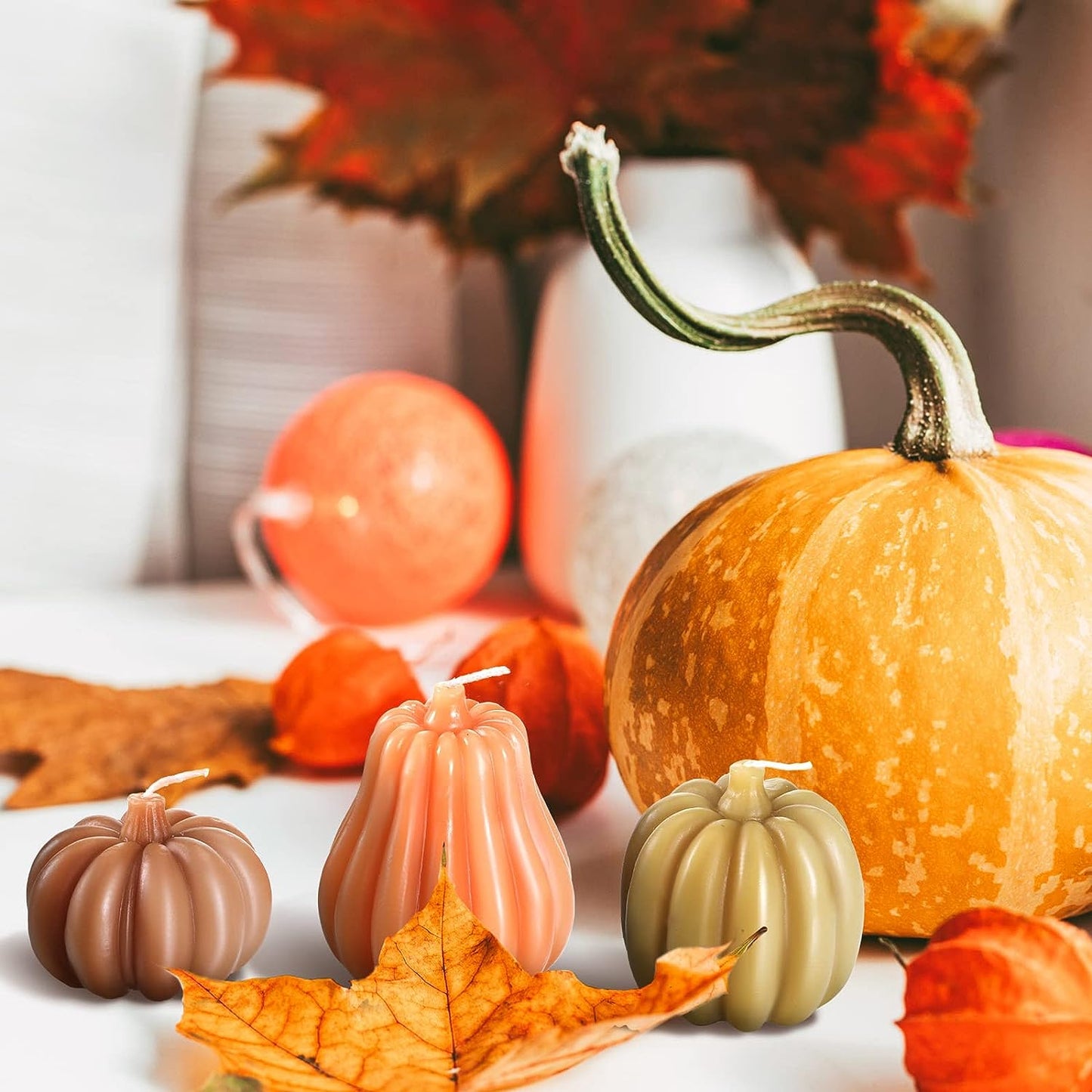 Soy Wax Candles: Handmade ORANGE, YELLOW Pumpkin Shaped Scented Candles | Pumpkin Dreams: 3 Handmade Fall Soy Candles in Pastel Hues π