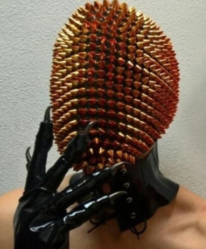 Golden Full Mask | Party Cosplay Helmet | Nightclub Rivet Headgear GOLD/SILVER Latex Mask