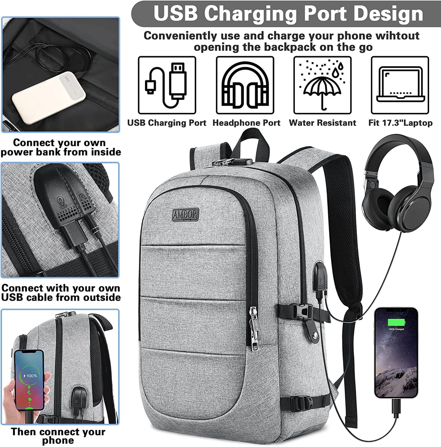 Anti-Theft Travel Laptop Backpack for 17.3 inch Laptops | USB Charging and AUX Ports | Explore with Confidence