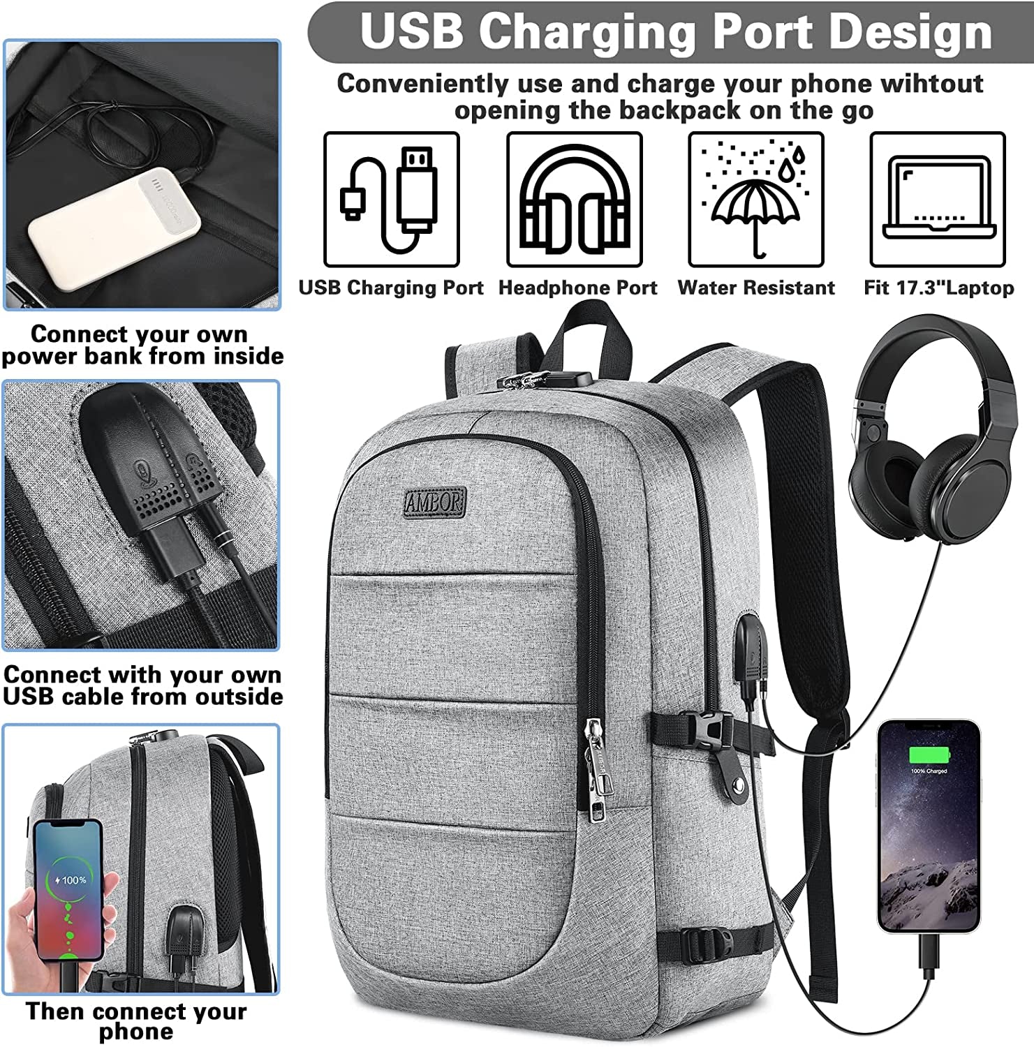 Anti-Theft Travel Laptop Backpack for 17.3 inch Laptops | USB Charging and AUX Ports | Explore with Confidence