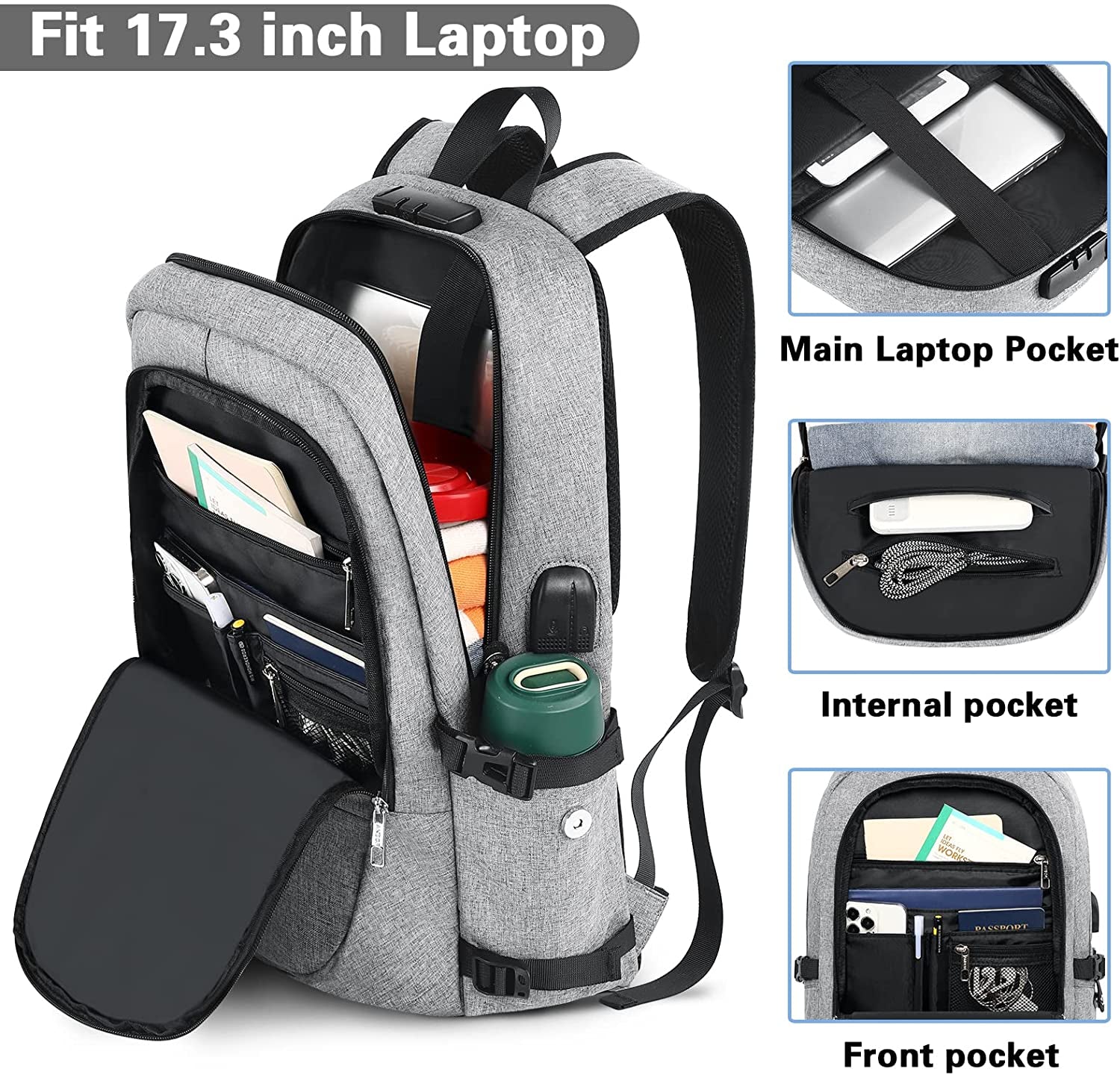 Anti-Theft Travel Laptop Backpack for 17.3 inch Laptops | USB Charging and AUX Ports | Explore with Confidence