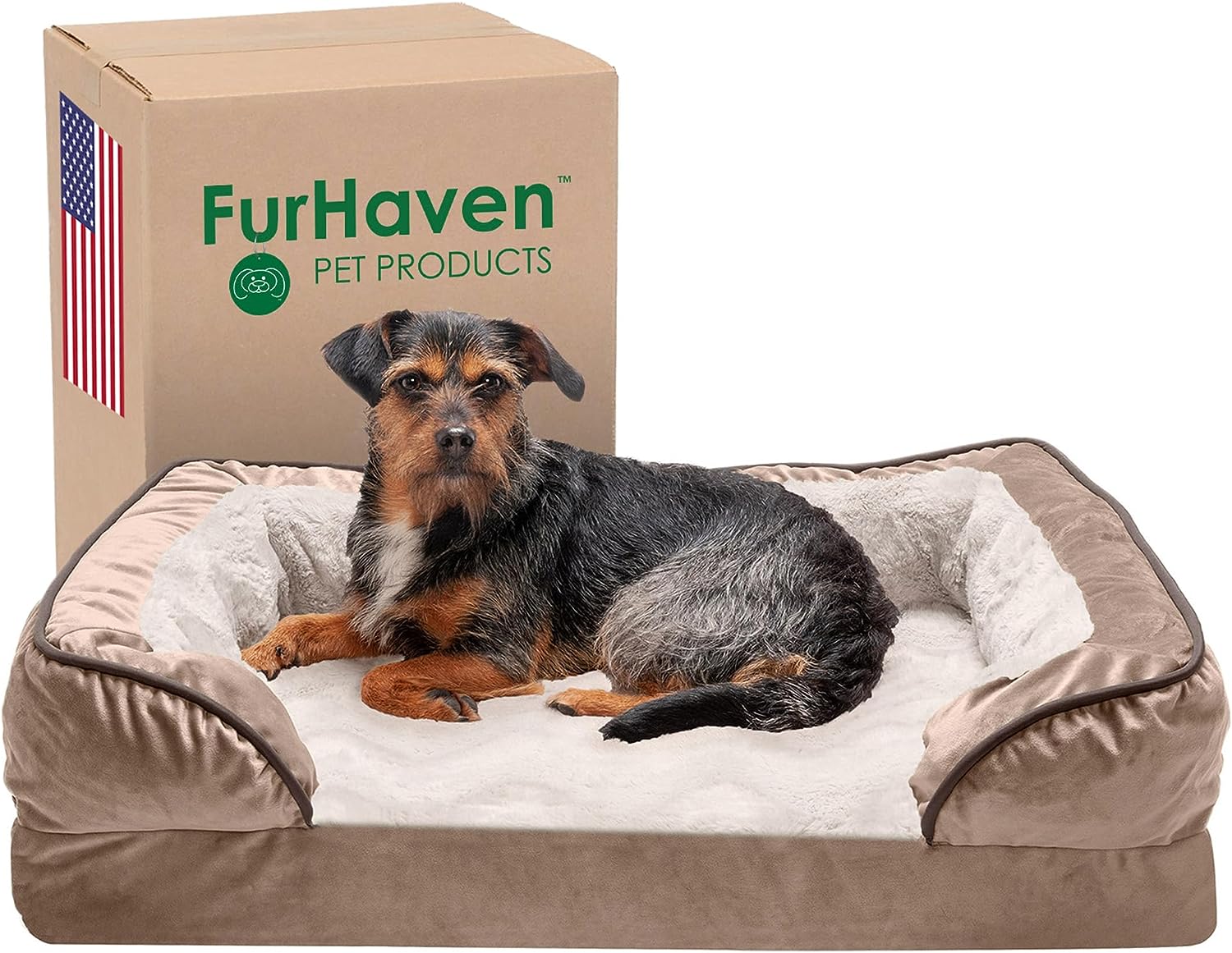 Plush Dog Bed: Luxe Faux Fur & Linen Sofa-Style Dog Bed for Dreamy Rest & Sweet Snuggles | Orthopedic Support, Plush Design, and Easy-Care Luxury for Your Furry Amigo!