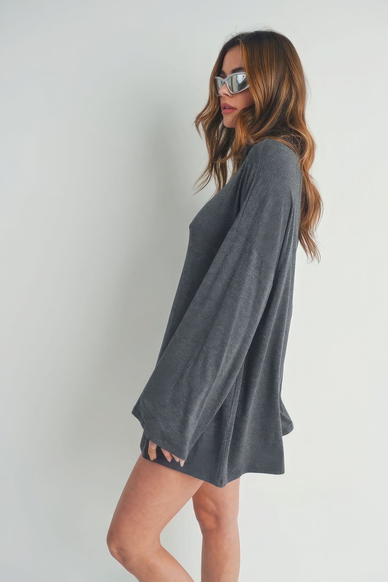 Chic Charcoal Bell Sleeve Turtle Neck Dress – A Blend of Elegance and Comfort