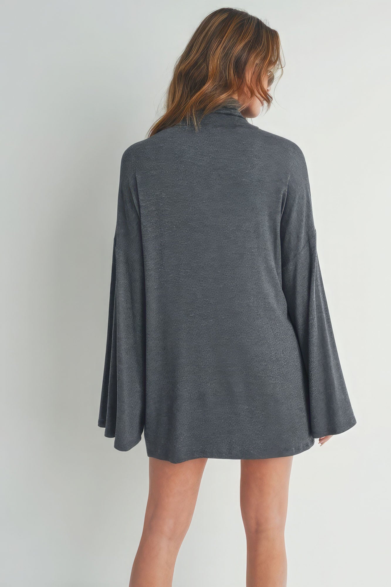 Chic Charcoal Bell Sleeve Turtle Neck Dress – A Blend of Elegance and Comfort