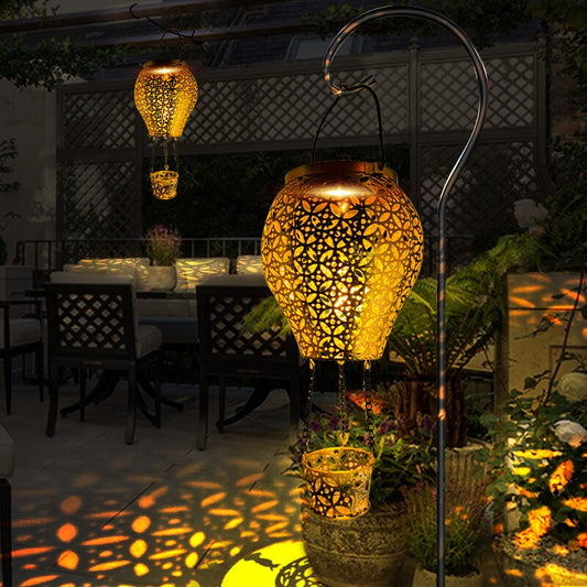 Hot Air Balloon Themed Outdoor Solar Lantern | Waterproof Metal Hanging Solar LED Light Decor