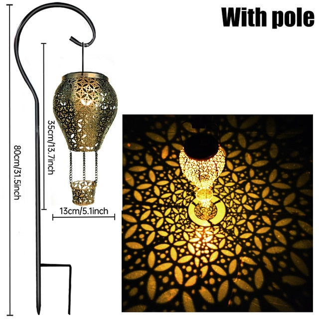 Hot Air Balloon Themed Outdoor Solar Lantern | Waterproof Metal Hanging Solar LED Light Decor