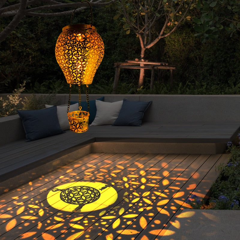 Hot Air Balloon Themed Outdoor Solar Lantern | Waterproof Metal Hanging Solar LED Light Decor