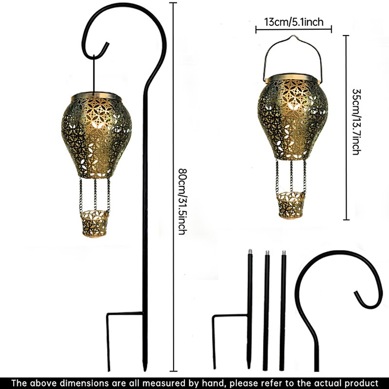 Hot Air Balloon Themed Outdoor Solar Lantern | Waterproof Metal Hanging Solar LED Light Decor