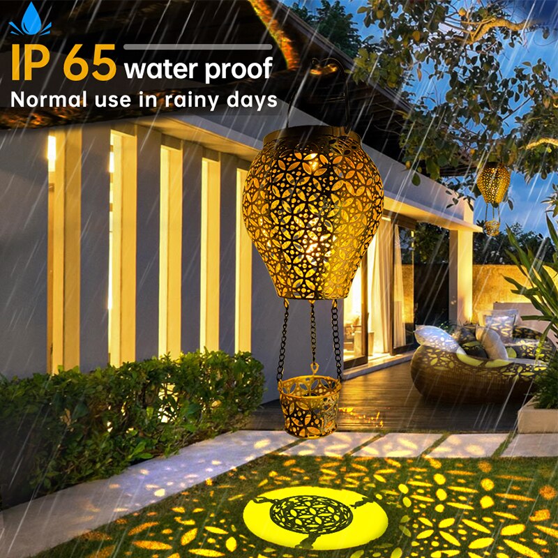Hot Air Balloon Themed Outdoor Solar Lantern | Waterproof Metal Hanging Solar LED Light Decor