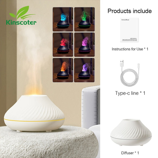 Volcanic Aroma Diffuser | Essential Oil Lamp | 130Ml USB Portable Air Humidifier with Color Flame Night Light
