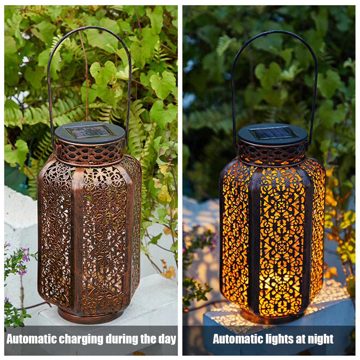 Led Solar Light Retro Lantern | Hanging Light Iron Art | Vintage Lantern Pathway Lamp with Handle for Garden Tree, Patio, Fence, and Yard