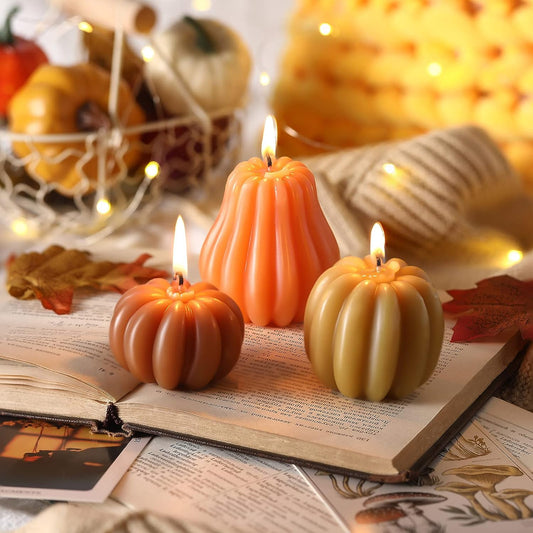 Soy Wax Candles: Handmade ORANGE, YELLOW Pumpkin Shaped Scented Candles | Pumpkin Dreams: 3 Handmade Fall Soy Candles in Pastel Hues 🍂