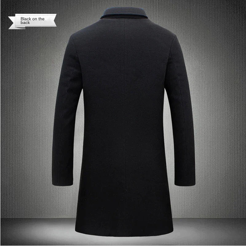 Men's Spring & Autumn Wool Blend Long Coat: Refined for Business Elegance, Tailored for Sophisticated Style and Professional Appeal