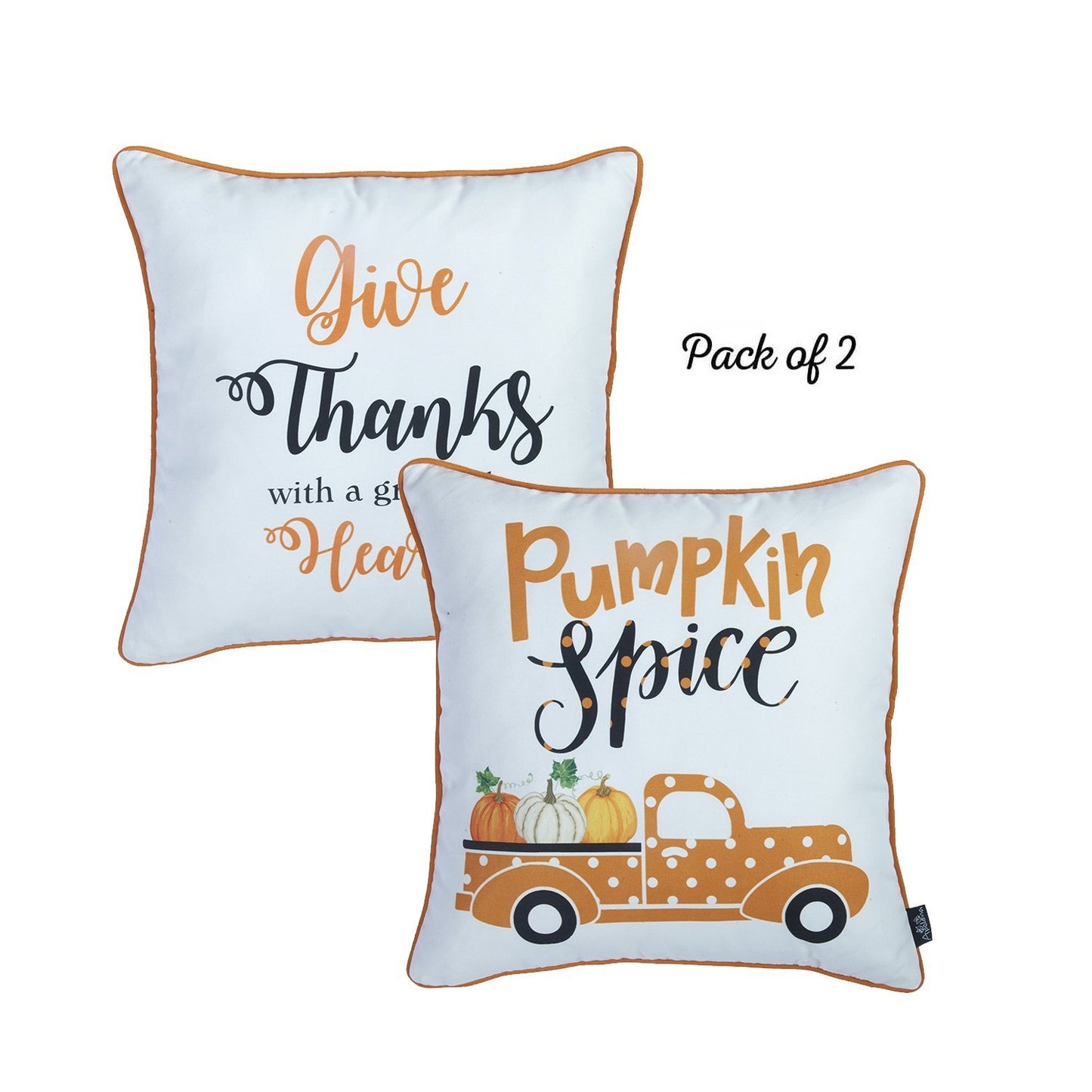 Set of 2 18inches Thanksgiving Pumpkin Spice Square Throw Pillow Cover