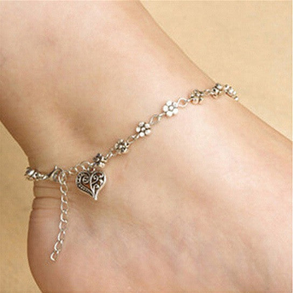 Vintage-Inspired Lea Anklet - Heart and Daisy Design for Elegant Charm