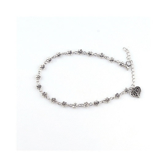 Vintage-Inspired Lea Anklet - Heart and Daisy Design for Elegant Charm