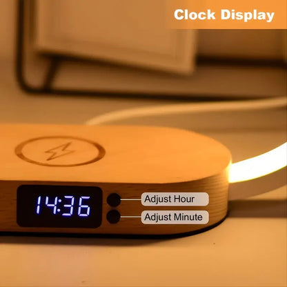 Sleek Bedside Lamp with Wireless Charger, USB Port, and Clock