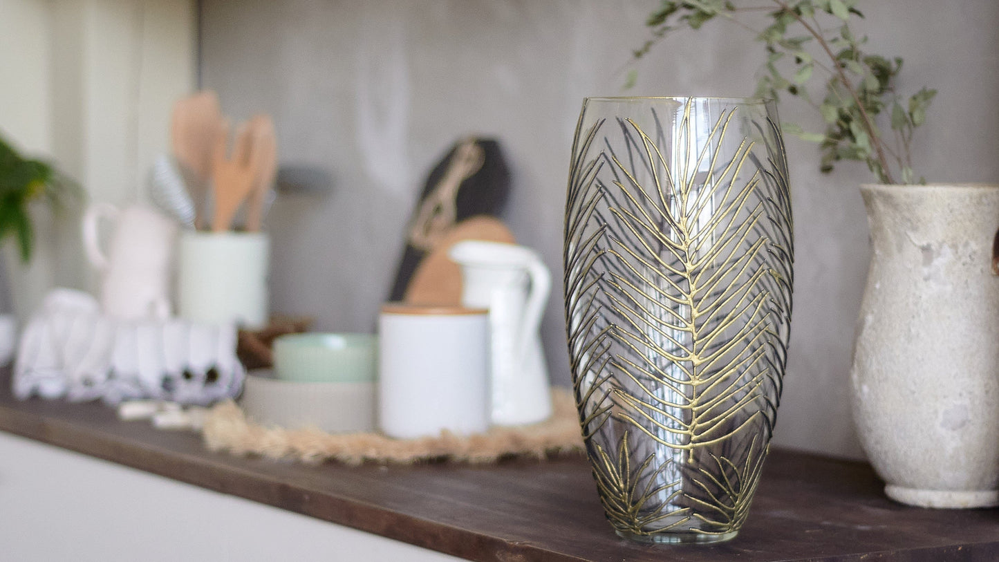 Handpainted Glass Vase for Flowers | Art Tropical Oval Vase | Interior