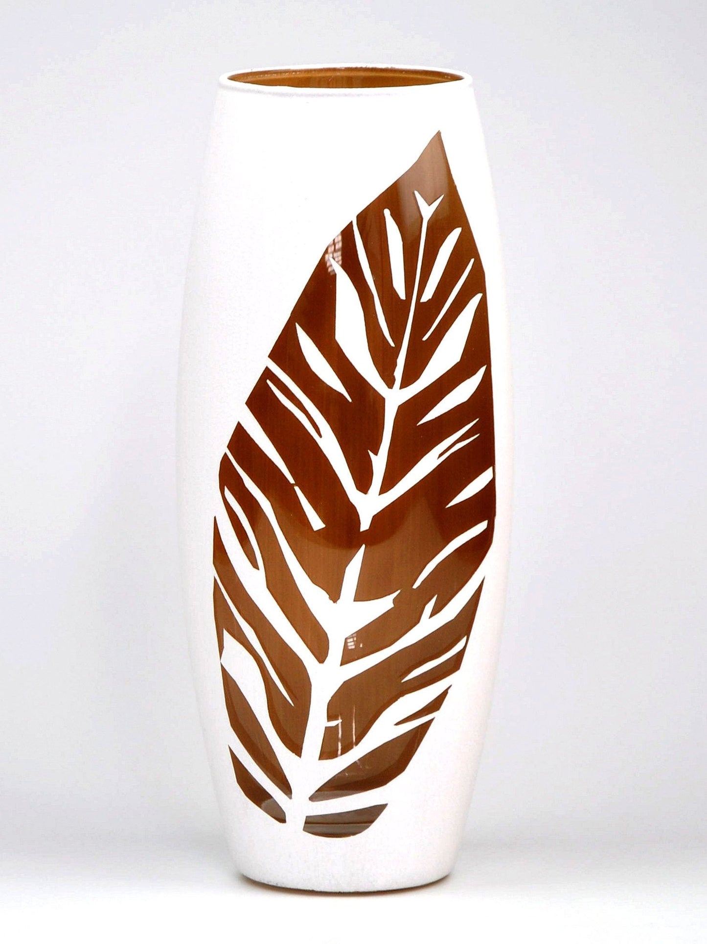 White Painted Art Glass Oval Vase for Flowers | Interior Design | Home