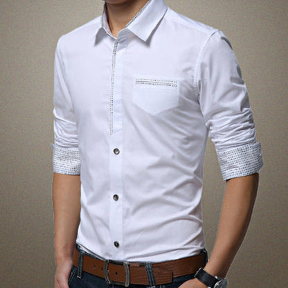 Sleek Accent Men's Shirt with Contrasting Pocket and Cuff Details