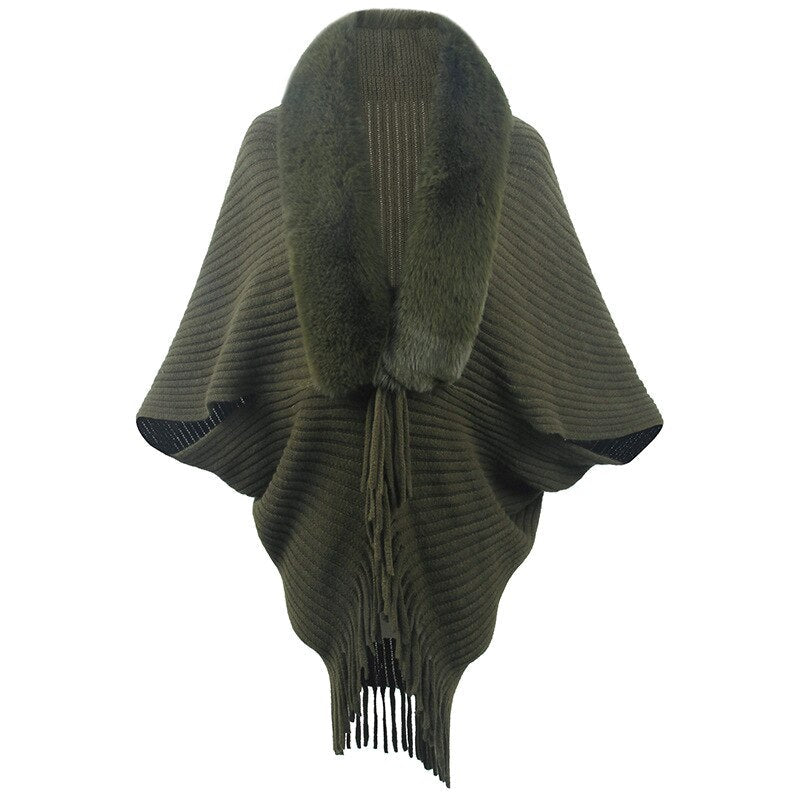 Tassel Shawl Women's Knitted Poncho Cloak