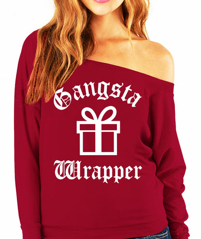 "Gangsta Wrapper" Christmas Off-Shoulder Sweater