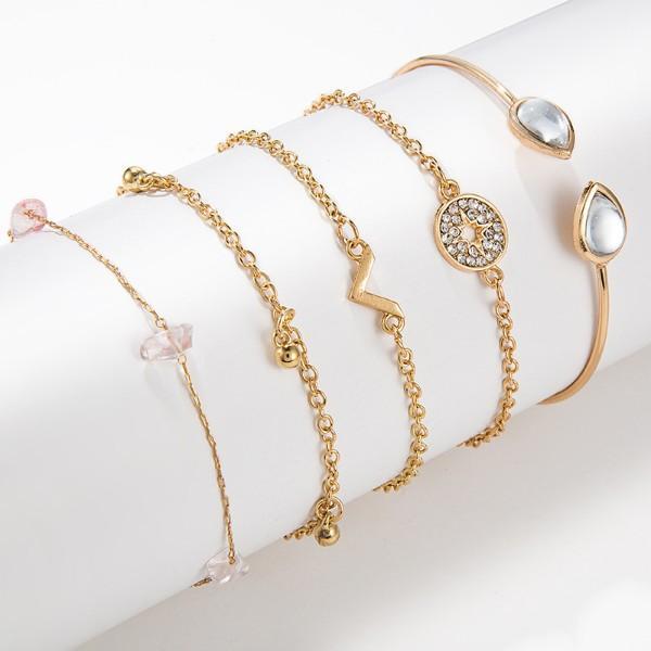 5-Piece Pink Crystal Celestial Bracelet Set