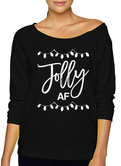 "Jolly AF" Funny Slouchy Christmas Sweatshirt - Pick Color