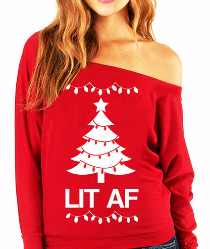 "LIT AF" Christmas Slouchy Sweatshirt