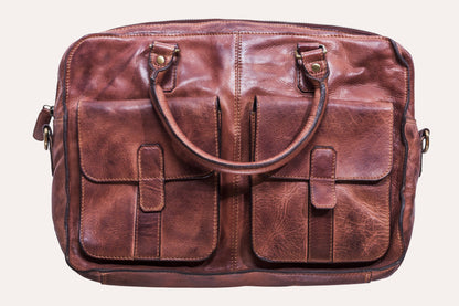 Elegant Washed Leather Commuter Briefcase - Premium Craftsmanship for Professionals