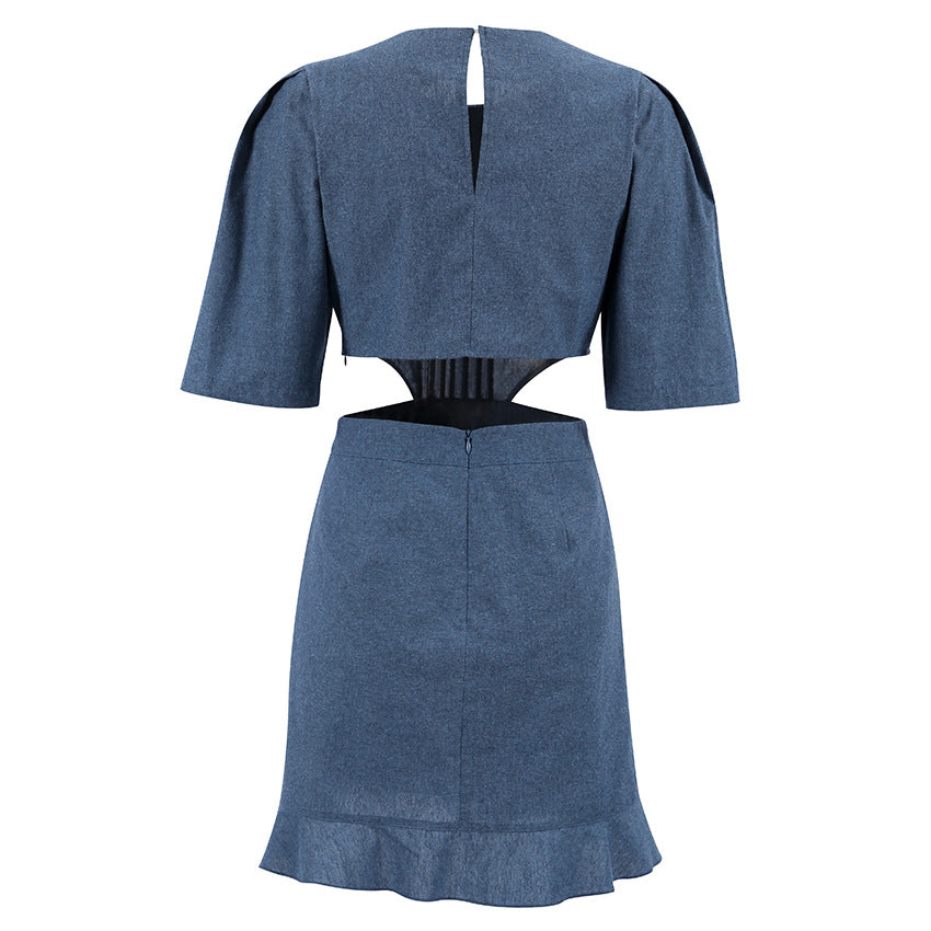 2023 Chic Elegance: Women's Waist Cut-Out Mini Denim Dress - Vintage & Casual Style