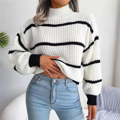 Vintage Striped Sweater  Long Sleeve Casual Knitted Pullover Jumper