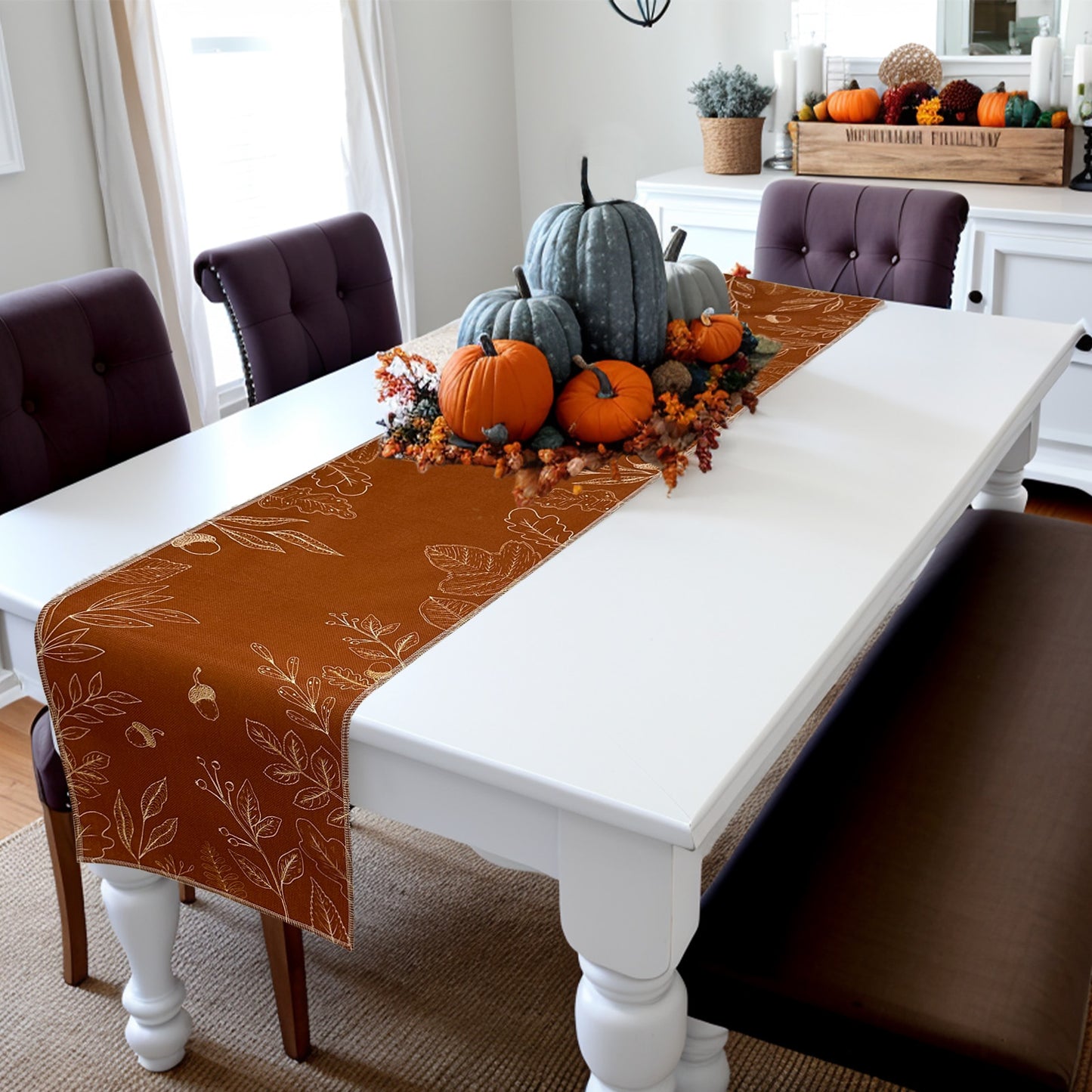 Family Gatherings Fall Thanksgiving Table Runner | 13x72 Inches Rustic Burlap Style | Seasonal Harvest Decor for Farmhouse Feasts