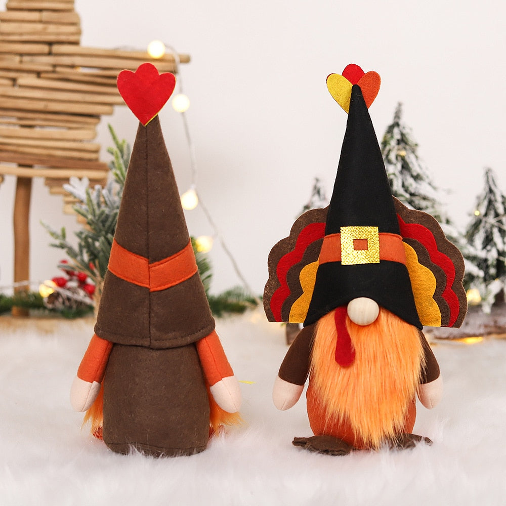 Thanksgiving Gnome Sweethearts | Handmade Scandinavian Mr. & Mrs. Turkey Gnomes | Adorable Fall Season Plush Decor