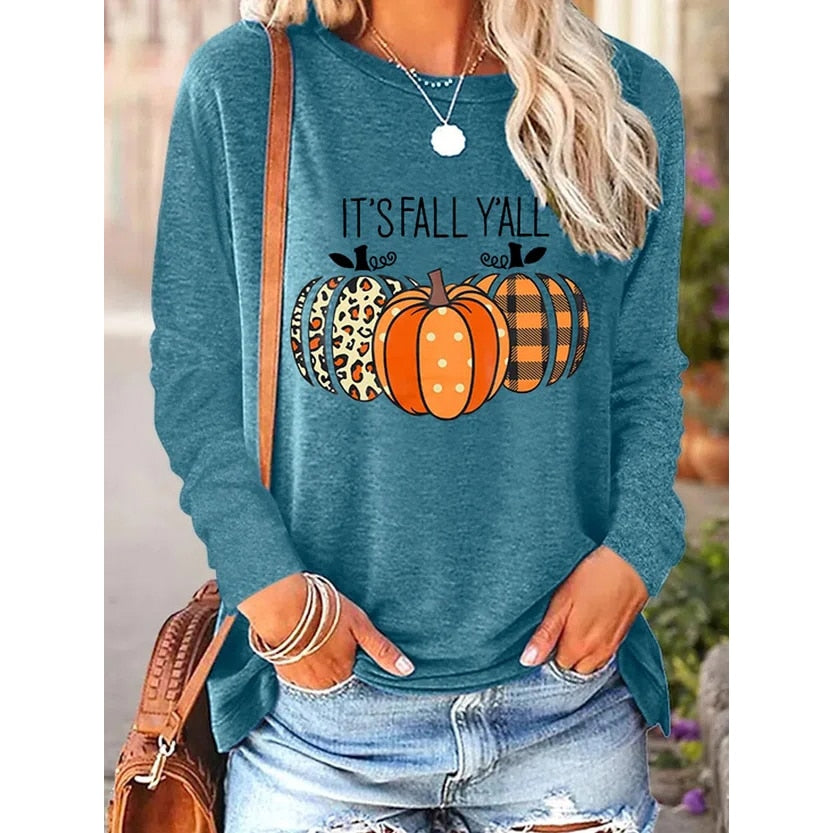 Cozy Fall 'Tis The Season' Pumpkin Long Sleeve Tee for Women