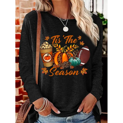 Pumpkin Spice 'Tis The Season' Cozy Fall Long Sleeve Tee for Women