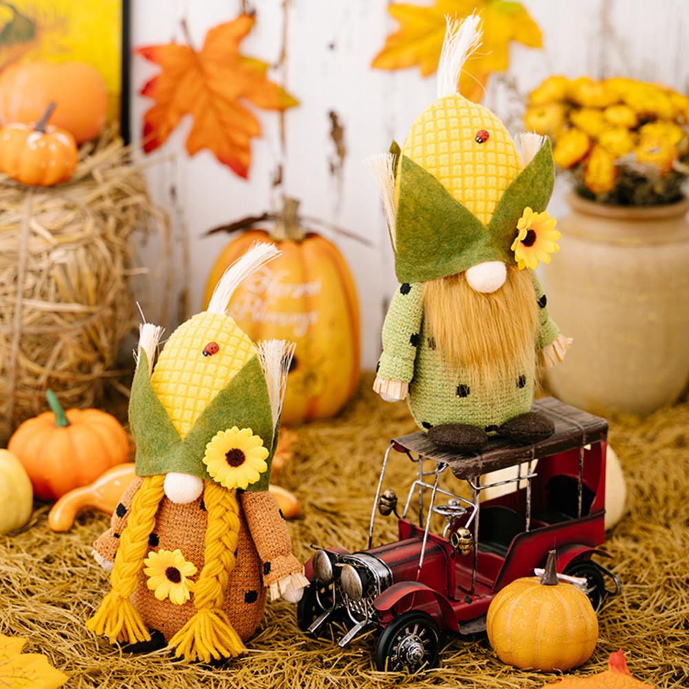 Harvest Gnome Sweethearts | Handmade Corn Husk Mr. & Mrs. Gnomes | Whimsical Autumnal Plush Decor