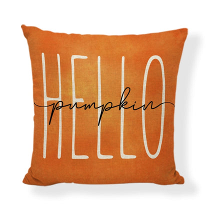 "Hello Fall" Harvest Pumpkin Spice Thanksgiving Throw Pillow Covers | Autumn Leaves Seasonal Cushion Case for Home Sofa Couch Decor