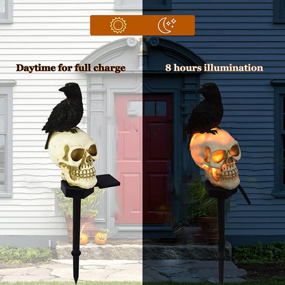 Haunting Halloween Solar Lights - Skull Head, Crow, and Creepy Atmosphere | Outdoor Waterproof Garden Decor for a Spine-Chilling Halloween Party