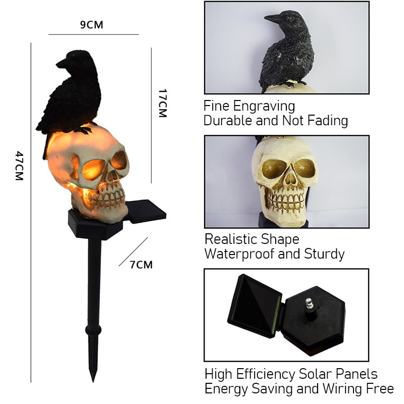 Haunting Halloween Solar Lights - Skull Head, Crow, and Creepy Atmosphere | Outdoor Waterproof Garden Decor for a Spine-Chilling Halloween Party