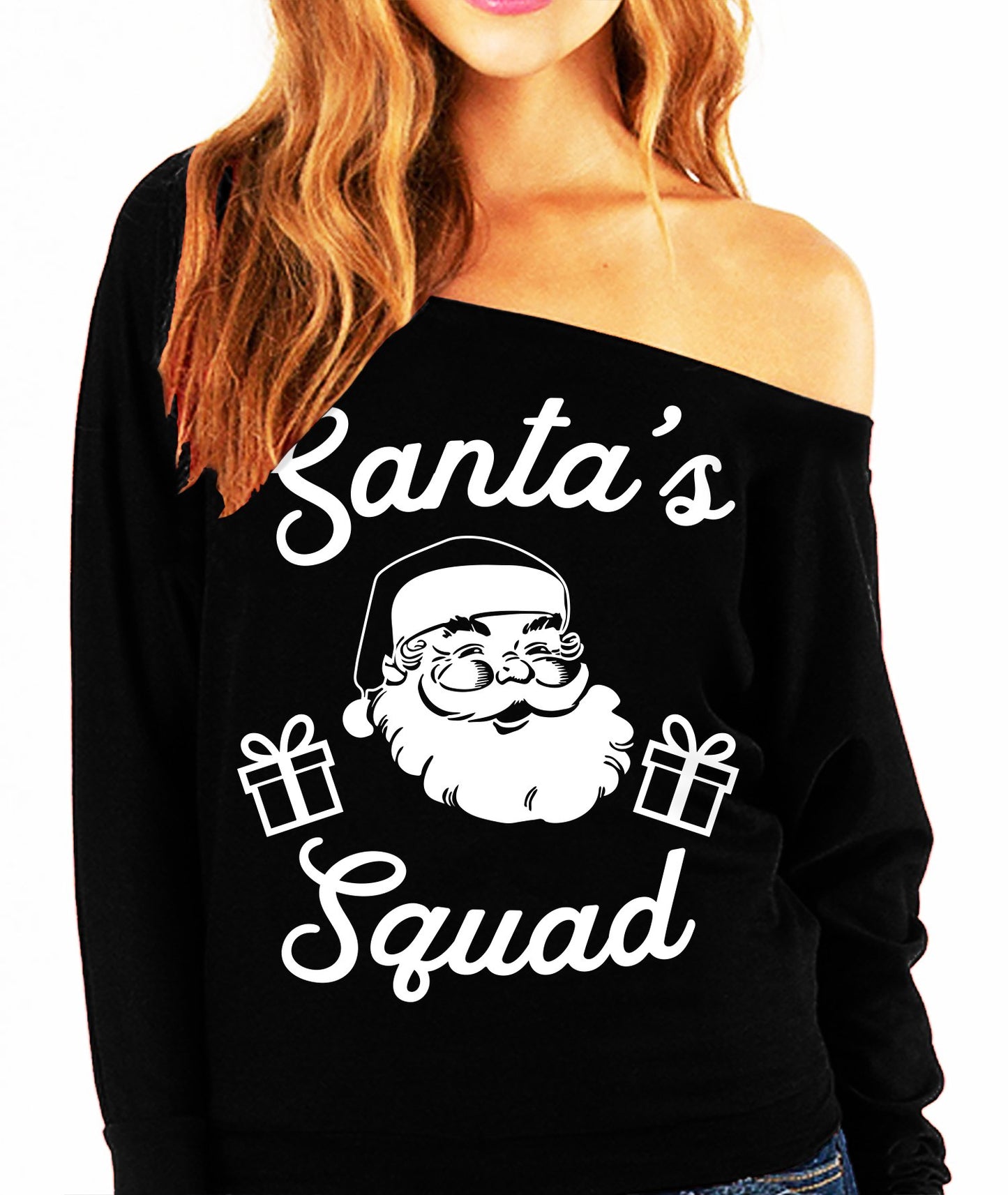 Santa's Festive Faves - Cozy Slouchy Christmas Off-Shoulder Sweatshirt