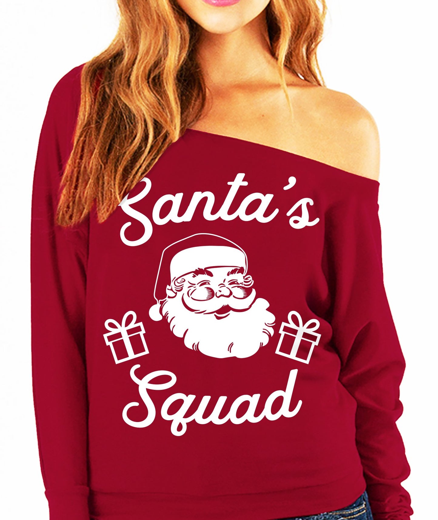 Santa's Festive Faves - Cozy Slouchy Christmas Off-Shoulder Sweatshirt