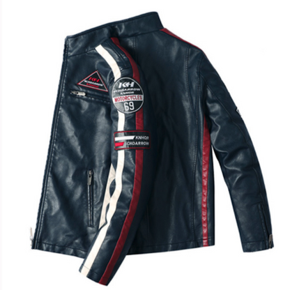 Men's Biker Vegan Leather Jacket with Badges
