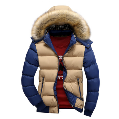 Men's Two-Tone Puffer Jacket with Removable Hood