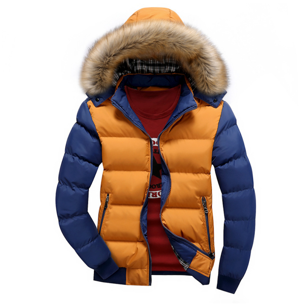 Men's Two-Tone Puffer Jacket with Removable Hood