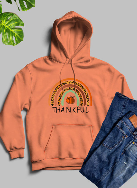 'Thankful' Thanksgiving Pumpkin Fall-Color Rainbow Comfort Hoodie