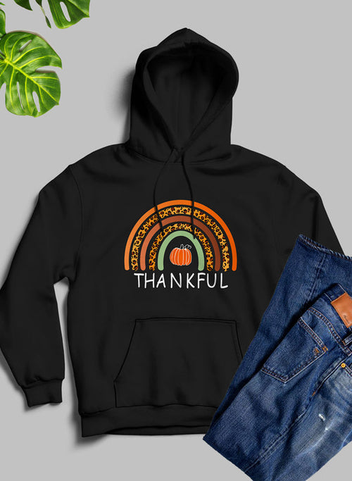 'Thankful' Thanksgiving Pumpkin Fall-Color Rainbow Comfort Hoodie
