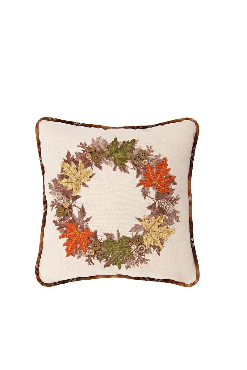 Maple Wreath Pillow, 14"x14" - Embrace Autumn's Warmth